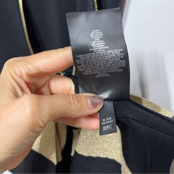 Ted Baker Wytney Cold-shoulder Skater Dress in Black and Gold 2 NWOT - Picture 12 of 13